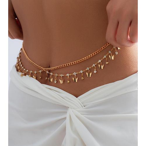 MODRSA Gold Chain Belt - Fashion Waist Chain Belt with Moon, Butterfly Rhinestone & Layered Design
