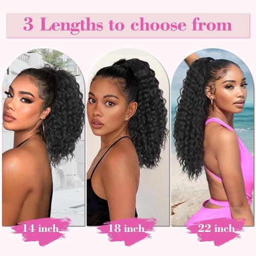 AISI BEAUTY Curly Ponytail Extension Drawstring Ponytail for Black Women 14 Inch Fake Ponytail Curly Synthetic Clip in Pony Tails Hair Extensions(Brown Black)