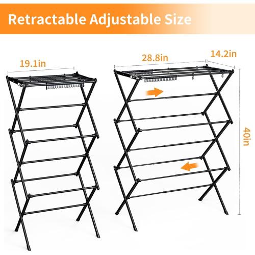 Black 40x28.8x14.2 Clothes Drying Rack Household Indoor, Foldable Drying Rack Clothing for Laundry - 40 x 28.8 x 14.2, Space Saving Indoor&Outdoor, Black-1pack