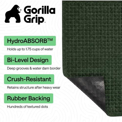 GORILLA GRIP® Ultra Absorbent Front Door Mat Outside Entrance, Traps Dirt and Moisture, HydroABSORB Indoor Outdoor Doormat Holds Up to 1.7 Cups Water, Stain and Fade Resistant Welcome Mat, 29x17 Green