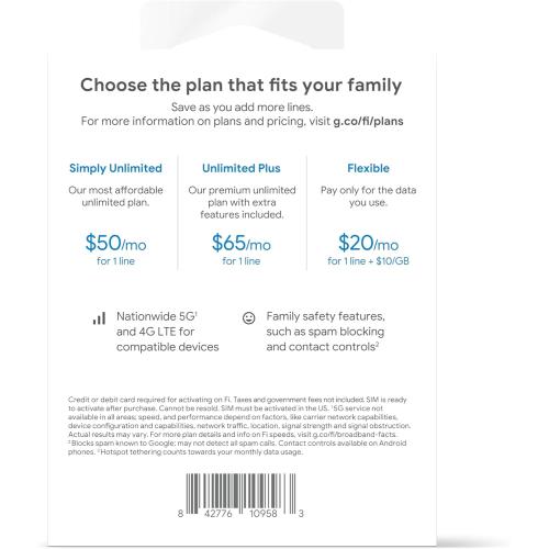 Google Fi Wireless SIM Kit Talk/Text/Data (2PK)