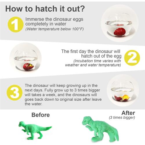 24pcs Large Size Dinosaur Egg Hatching Dino Egg Grow in Water Crack with Assorted Color Hatching Growing Dino Dragon Hunting Game Easter Basket Stuffers Birthday Easter Gifts Party Favors for Children