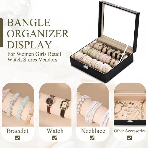 Nosiny 3 Tubes Bracelet Display Holder, Black PU Leather Bangle Box