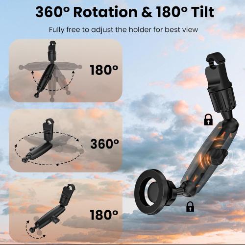 Magnetic Phone Holder for Car, Rear View Mirror Phone Holder, 360° Rotating Car Phone Mount, Compatible with iPhone 17/16/15/14/13/12 Series and All Phones with Magsafe Case or Metal Ring