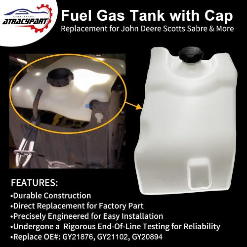 Fuel Gas Tank with Cap | Compatible with John Deere Scotts Sabre L100 L110 L120 L130 L105 L118 L111 L108 & More | Replace#: GY21876, GY21102, GY20894
