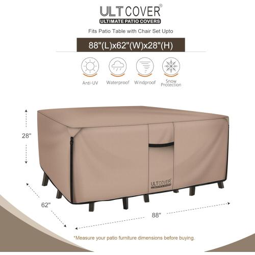 ULTCOVER Rectangular Patio Heavy Duty Table Cover - 600D Tough Canvas Waterproof Outdoor Dining Table and Chairs General Purpose Furniture Cover Size 88L x 62W x 28H inch