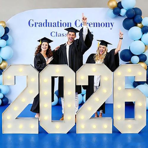 4ft 2026 Light Up Numbers Class of 2026 Graduation Decorations Large Sign Big Grad Mosaic Foam Board Giant Jumbo Lighted Marquee Letters 4 Feet Tall with Lights High School College Party Prom Decor