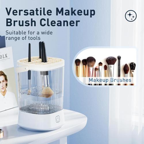 Electric Makeup Brush Cleaner - 9000 RPM Makeup Brush Cleaning Machine, IP65 Waterproof Automatic Makeup Brush Cleaner for Makeup Sponges and Brushes(White)