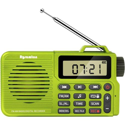 (Yellow Green) Portable AM/FM Radio, Digital Radio Recorder, Bluetooth 5.0 Speaker, Alarm & Sleep Function, 12/24H Time Display