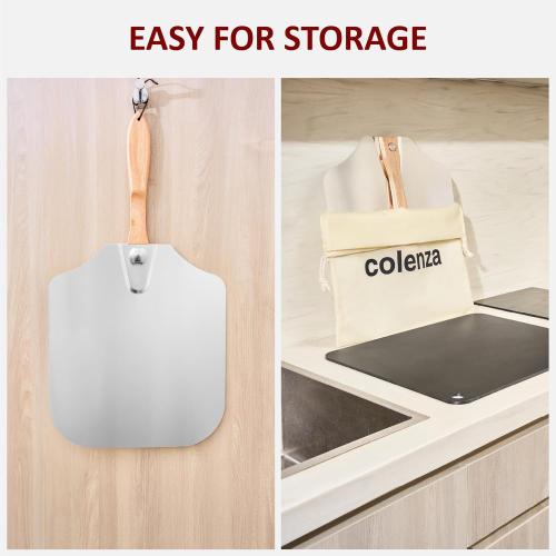 Pizza Peel 16 inch, Approx16 Wx 18 L, Aluminum pizza peel with Foldable Wood Handle and Storage Bag, Non-perforated