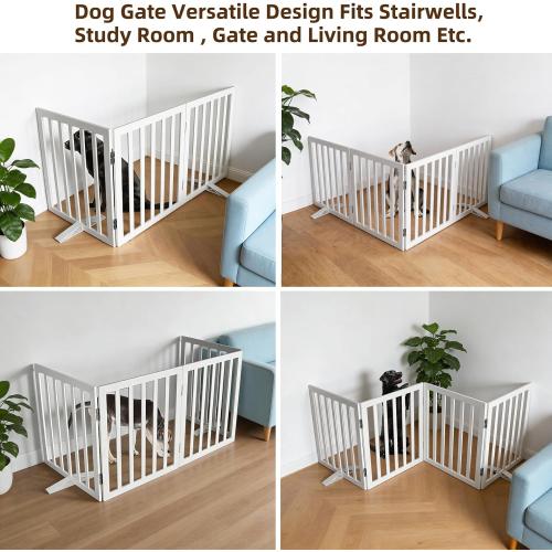 Dog Gate Indoor, Freestanding Dog Fence for The House, Doorways, Hallways,or Stairs,Pet Gate Foldable Wooden,Expandable 32 Height 3 Panels,White
