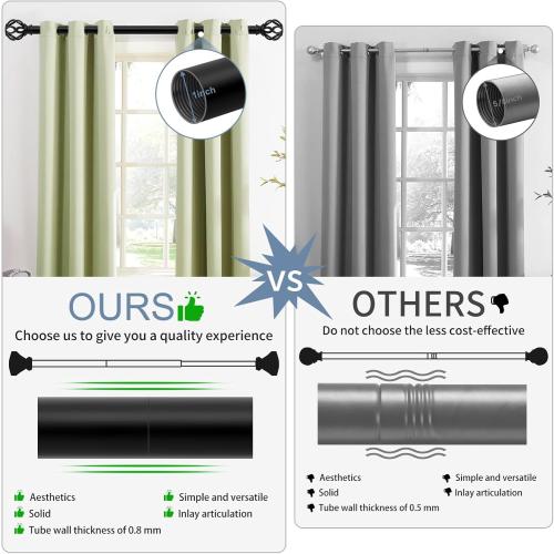 Black Decorative Farmhouse Curtain Rods:18-45 Adjustable Heavy Duty Single Window Curtain Rod for Bedroom Living Room,Matte Black Boho Rustic Drapery Rods with Vintage Twist Finial Easy Install