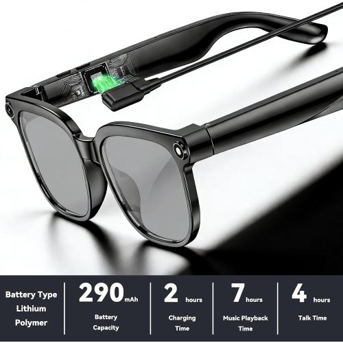 AI Smart Glasses with Camera, 1080P EIS Video, Bluetooth Music