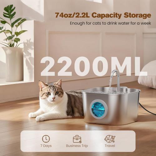 Cat Water Fountain Stainless Steel: Pet Fountains for Cats/Dog Indoor Automatic Waterer Bowls for Drinking Small Animal Water Dispenser Metal Pets Watering Faucet Bottle Auto Kitty Watering Supplies