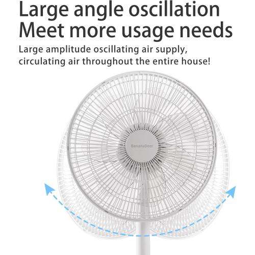 7 Blades 14.5-Inch 4-Speed Oscillating Pedestal Floor Fan, Adjustable Height, Stand Fan for Home, DC Motor, With Remote Control, Timer, Tilted Head, Bedroom, Office, Kitchen and Living Room
