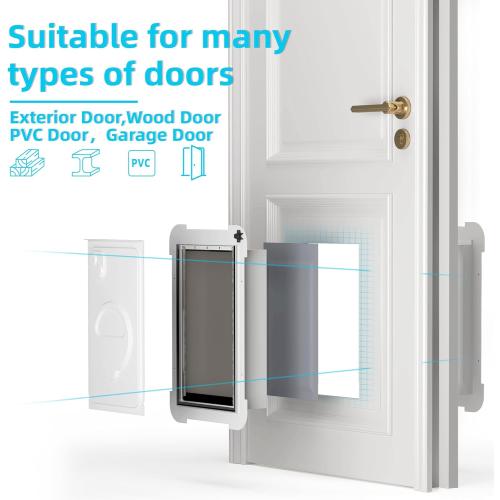 White 3-Flap Steel Large Dog Door for Exterior Doors with Sliding Lock Panel, Energy-Efficient Insulated Pet Door, Extreme Weather Doggy Door with Telescoping Tunnel, Never Rust(Pets Up to 100 Lb)