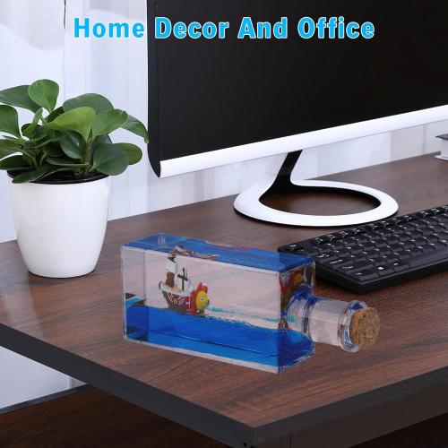 Honsheng Unsinkable Boat One Thousand Pirate Ship Piece Model Sunny Toys in a Bottle Box Acrylic Cruise Ship Fluid Drift Paperweight Desk for Decoration Boys Girls Gifts