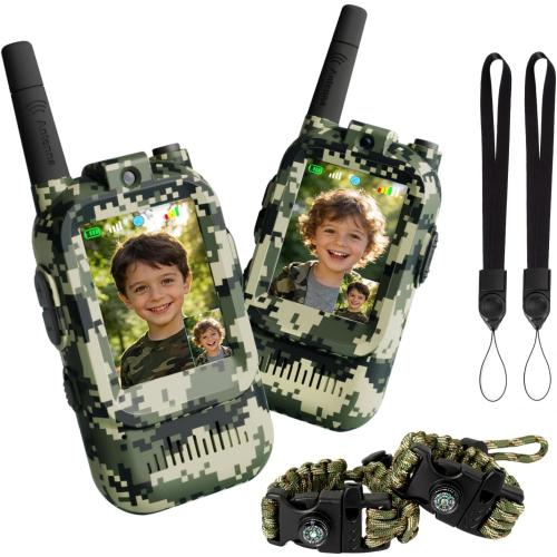 Walkie Talkie for Kids with Video: 2 Pack Rechargeable Toddler Toys with HD Camera & Voice Changer, Long Range Gift Toys for Boy & Girl Age 3-8 for Outdoor Play, Camping, 500m Range