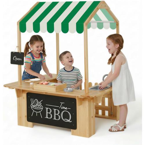 EDUBEBO Kids Outdoor Playhouse, Mud Kitchen, BBQ Toys,Outdoor playsets, Ideal Role Play Toy Gift for Toddlers and Kids Ages 3-8 (Yellow)
