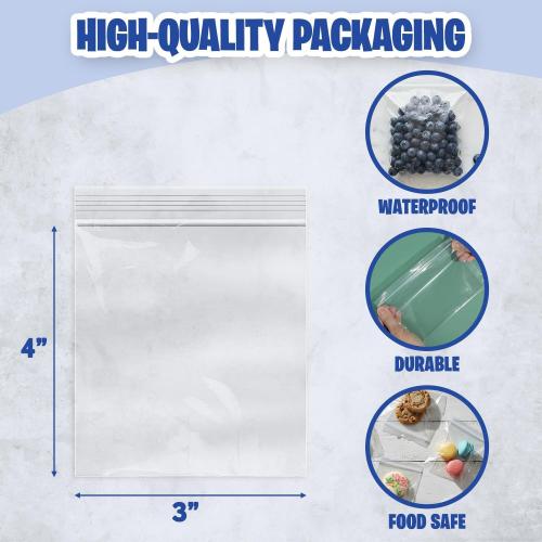 3 x 4 Inch Resealable Plastic Bags 1000 Pack — Clear Reclosable Zipper Seal Bags for Jewelry, Beads, Small Parts, Crafts, Hardware