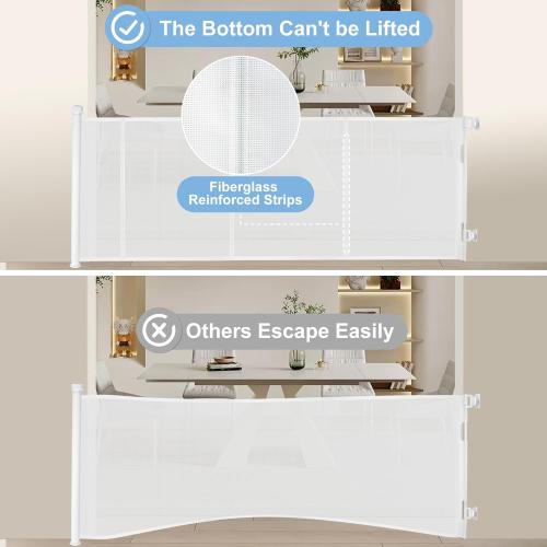 White 100″ Retractable Baby Gate – 34″ Tall Extra Wide Mesh Safety Gate for Open Floor Plans, Wide Doorways – Baby and Pet Barrier for Indoor Outdoor Use, White