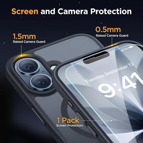 Miracase Magnetic for iPhone 17 Case (Compatible with MagSafe) with Screen Protector Military-Grade Protection, Anti-Fingerprint Translucent Matte Phone Cover for iPhone 17 6.3 inch, Black
