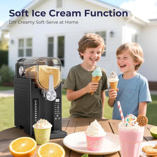 Slushie Machine, No Ice Needed Slushy Maker for Home, Real-Time Temp Display, Frozen Drink Maker with 6 Preset Programs for Ice Cream, Frappés, Milk Shake and More, Black, 1 Pack 3Modes