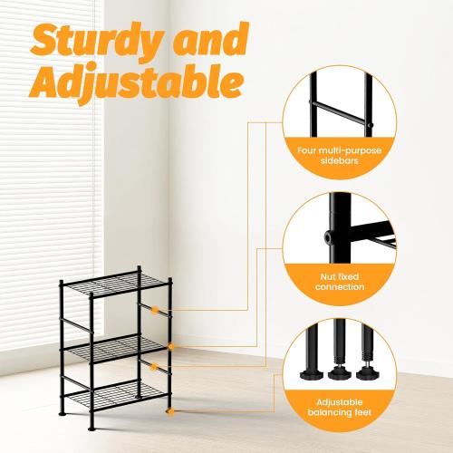 Abiglifty Storage Shelves, 3-Tier Metal Shelving, Wire Shelving with Adjustable Leveling Feet, Shelf Organizer for Bathroom, Closet, Garage