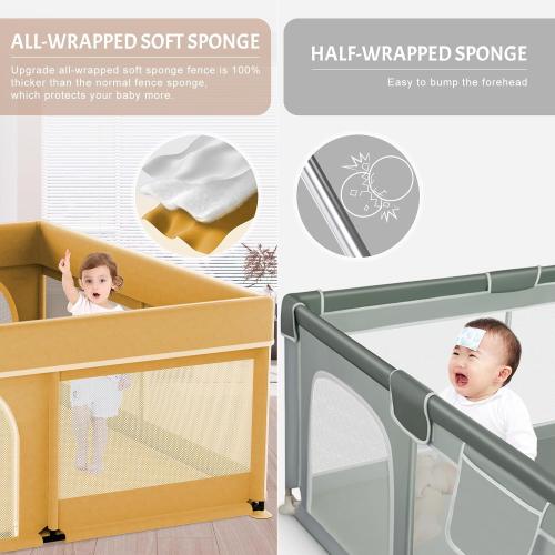 Omzer Baby Playpen with Mat 71×59 - Extra Large Playpen for Babies and Toddlers with Mat Included, Safety Playard for Baby with Gate, All-Wrapped Soft Sponge Baby Gate Playpen with Stable Mat Velcro