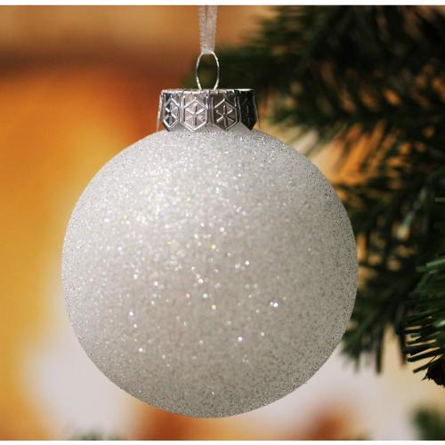 SLEETLY White Christmas Tree Holiday Xmas Decorations for Christmas - Farmhouse Holiday Ball Ornaments, Large Shatterpoof Plastic 3.15 inch Glitter Snowballs, Ornament Set of 12