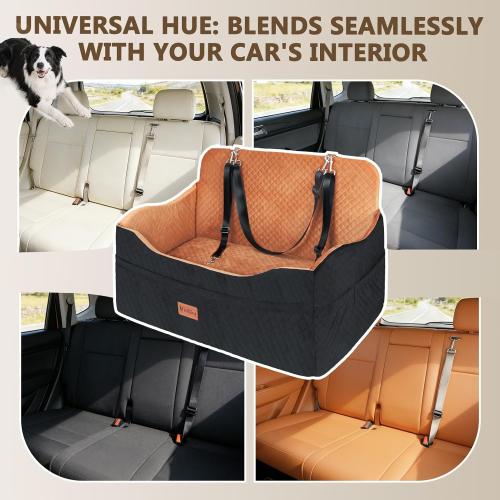 Vivifying Dog Car Seat for Back Seat, Booster Travel Bed for Medium Large Dogs or 2 Small Dogs, 4 Raised Foam Cushion, Safety Leash & Washable Cover, Soft Dog Booster Seat for Cars, Trucks & SUVs