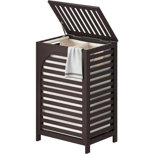 Laundry Hamper with Lid (16.9 * 13 * 26.5inches) Large Bamboo Laundry Bin Basket 85L Clothes Hamper with 1 Removable Bag Storage baskets for Bathroom(Brown)