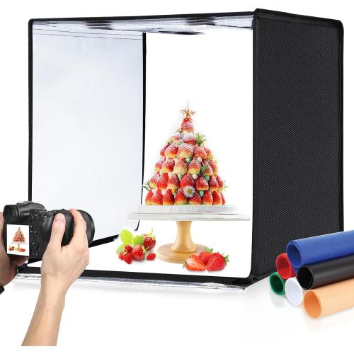 PULUZ Light Box Photography, 24x24 inch Large Photo Studio Light Box, Professional Dimmable Photo Booth with 120 LED Lights & 6 Backdrops for Jewelry and Food Items Product Photography