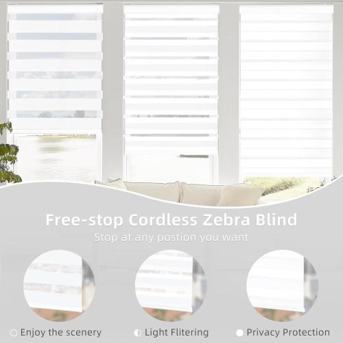 ChrisDowa Cordless Zebra Blinds for Windows, Dual Layer Free-Stop Light Filtering Window Roller Shades, Pull Down Privacy Zebra Shades for Home, Office, Bedroom, Door (35 W x 72 H, White)
