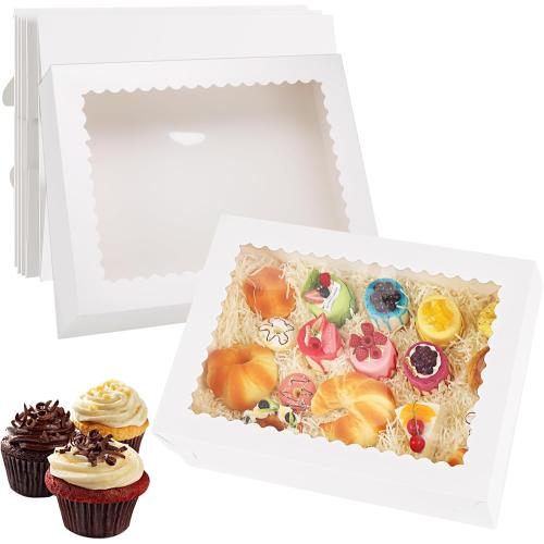 10 Sets Sheet Cake Boxes with Lids, Large 19x14x4 Inch Rectangle Quarter Sheet Cake Boxes with Window for Bakery Cakes Package