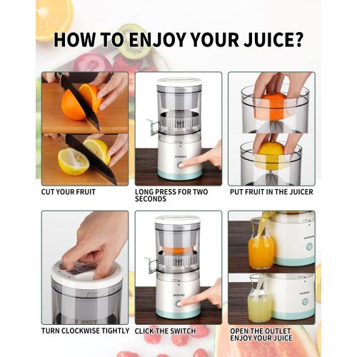 Electric Juicer Rechargeable - Citrus Machines with USB and Cleaning Brush Portable for Orange, Lemon, Grapefruit White   Green 9.4 * 4.4 * 5.4 inches