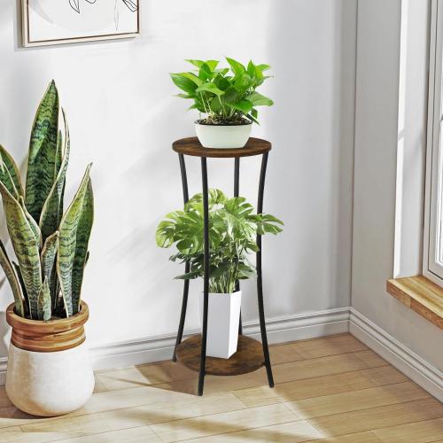 YINMIT Plant Stand Indoor,2 Tier Round Potted Holder Rack,Flower Pot Stand Shelf,Round Supports Rack,Corner Plant Shelf for Balcony Garden Patio Living Room,Brown