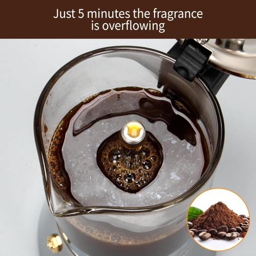 Stovetop Espresso Maker, 6Cup 240ml Classic Moka Pot, Crystal Glass-top & Stainless Steel Coffee Maker Mocha Pot, Greca De Cafe, Cuban and Italian Coffee Maker for Cafetera Cubana