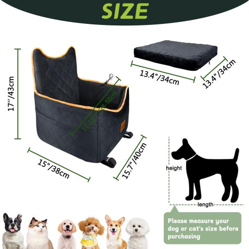 Black and Grey Universal Golf Cart Dog Seat for Small/Medium Dogs and Cats, Fully Detachable and Washable Pet Seat with Safety Leash Inside, Easy to Install/Flippable Seat Bottom Required