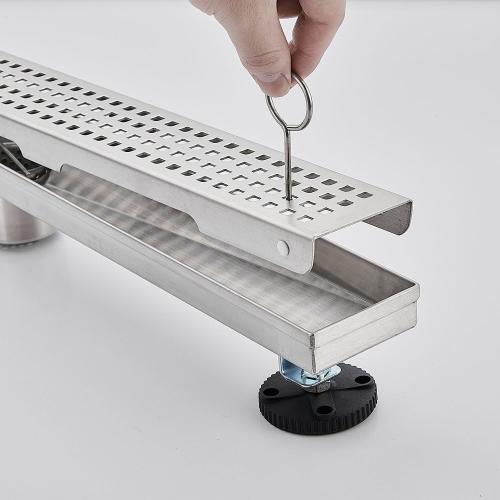 AVSIILE Linear Shower Floor Drain, Brushed Nickel 24 Inch 304 Stainless Steel Bathroom Drains Kit, Long Rectangular Shower Trench Drain with Square Pattern Drain Cover & Hair Catcher
