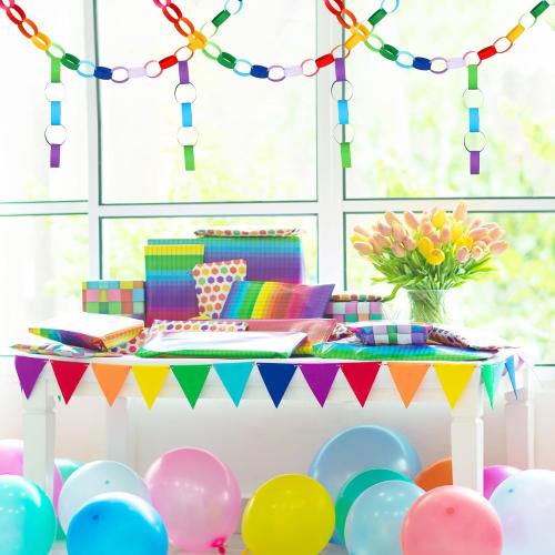 800pcs Rainbow Paper Chains with Glue Tapes, 10 Colors, Paper Craft Favors for Birthday, Baby Shower, Party Decoration