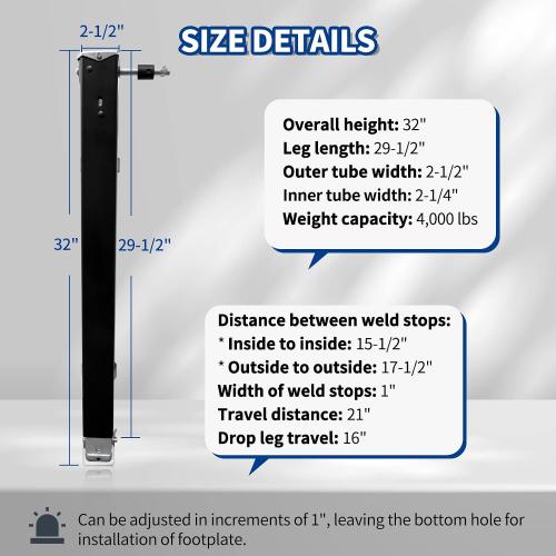 179013, RV Lead Fifth Wheel Landing Gear Leg Compatible with Lippert Venture, Universal 29-1/2 Landing Gear Jack for Atwood & Stromberg Carlson Landing Gear Systems | with Drop Leg and Cage Pin