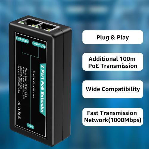 VIMIN 2-Port Gigabit PoE Extender, 1 in 2 Out Indoor PoE Repeater Support IEEE802.3af/at with 1000Mbps, Extend Additional 100m(328ft) of Power and Data Transmission, Plug & Play, Mini Size