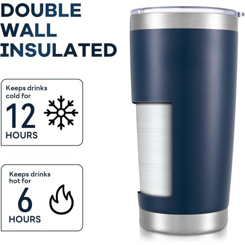 20 oz Tumbler with Lid Stainless Steel Double Wall Vacuum Insulated Tumblers Powder Coated Cups Travel Mug Keep Drinks Cold and Hot, Navy