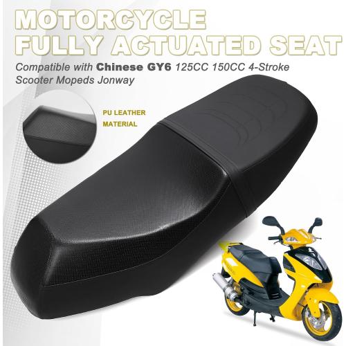 Minho Motorcycle Complete Drive Seat in High Resilience Sponge,PU Leather Material Compatible with Chinese GY6 125CC 150CC 4-Stroke Scooter Mopeds Jonway
