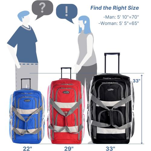 Olympia U.S.A. 33 inch Jumbo Size 8 Pockets Wheeled Rolling Duffel Bag Water Resistant Luggage Lightweight Travel Suitcase with Retractable Handle