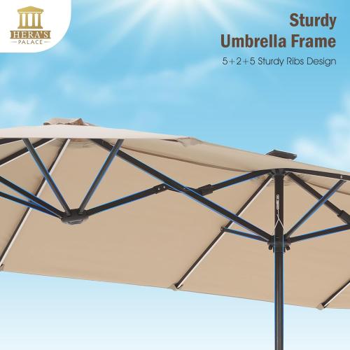 HERA'S PALACE 13ft Patio Umbrella with 120 LED Solar Lights Double Sided Outdoor Umbrella for Patio 8 Colors Changing Table Umbrella Outdoor Patio for Garden Pool