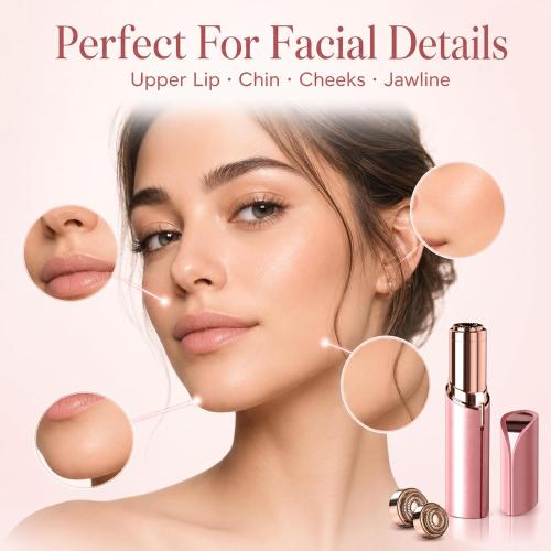 Flawless Facial Hair Removal for Women Men，Electric Painless Hair Removal Device Included 2 x Replacement Heads，USB Rechargeable Lady Womens Face Shaver with LED Light for Lip,Chin,Arms