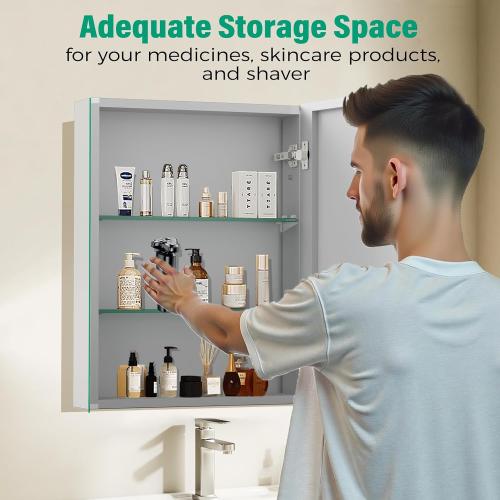 Medicine Cabinet Mirror,Bathroom Mirror with Storage 20 x 26 in | Bathroom Medicine Cabinet With Mirror And Adjustable Shelves, Aluminum Recessed or Wall Mounted Medicine Cabinets