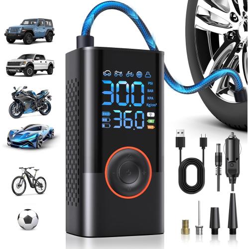Tire Inflator Portable Air Compressor Portable Cordless Mini Air Pump with Digital Pressure Gauge Inflater 150PSI 3X Fast Inflation Auto Shutoff Large Battery Tires Pump for Cars Motors Bikes Balls